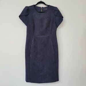 Calvin Klein Soft Faux Suede Tulip Sleeve Sheath Dress Navy Size 12